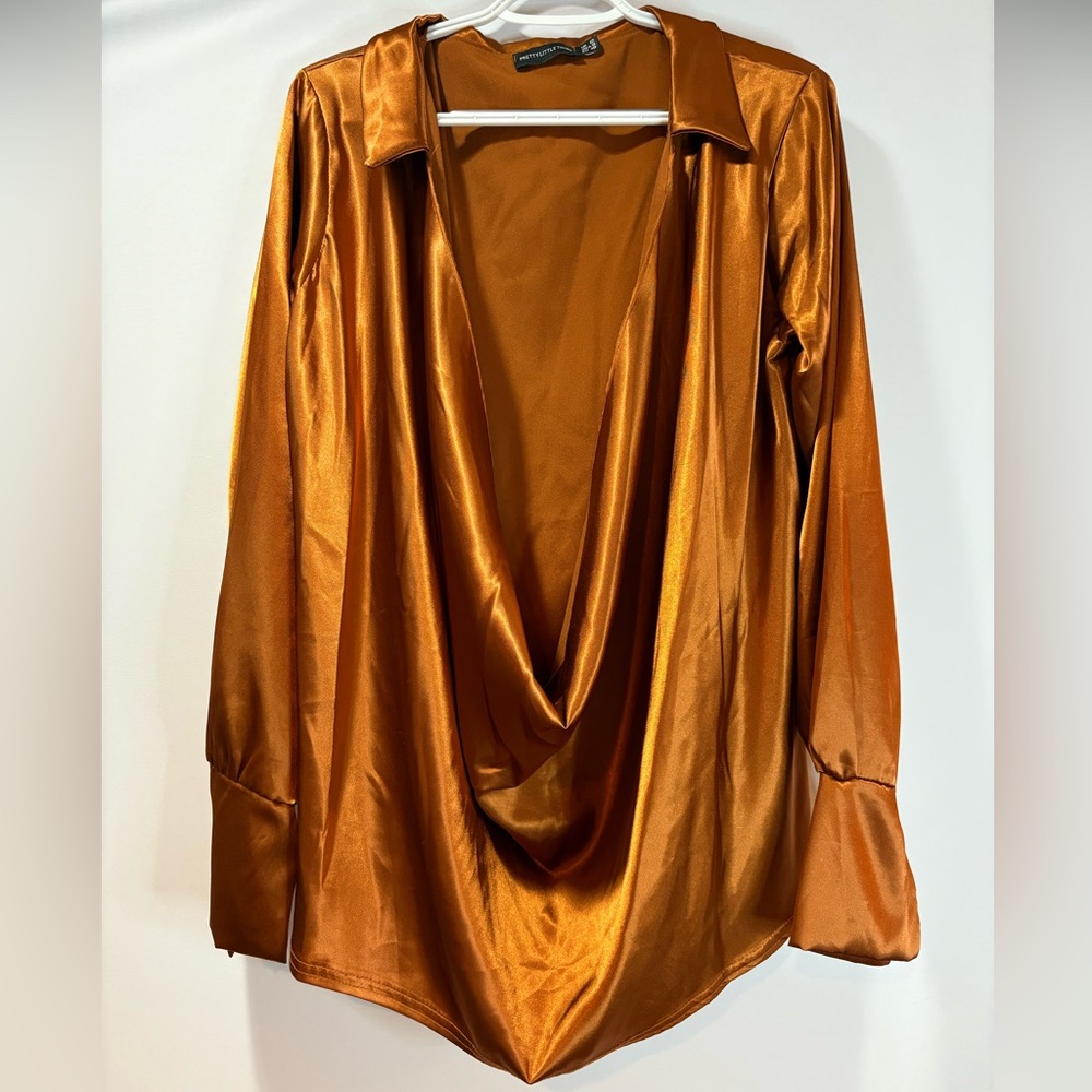 PrettyLittleThing Copper Satin Blouse